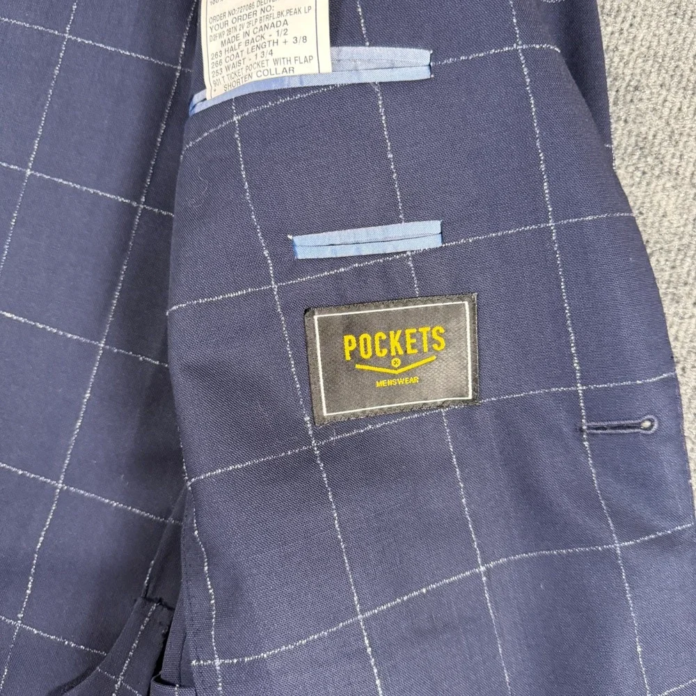 Samuelsohn SB Bristol Suit 41L Blue Windowpane Plaid Loro Piana Wool Pockets